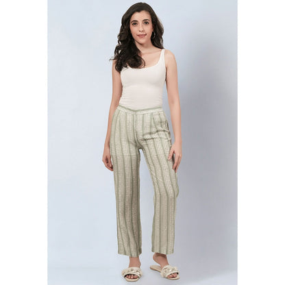 First Resort by Ramola Bachchan Sage Green and Ecru Stripe Pants