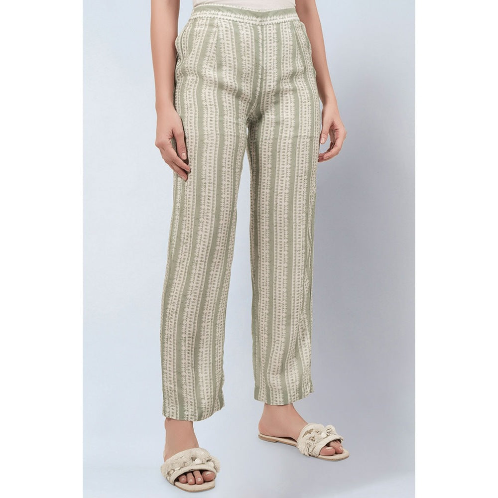 First Resort by Ramola Bachchan Sage Green and Ecru Stripe Pants