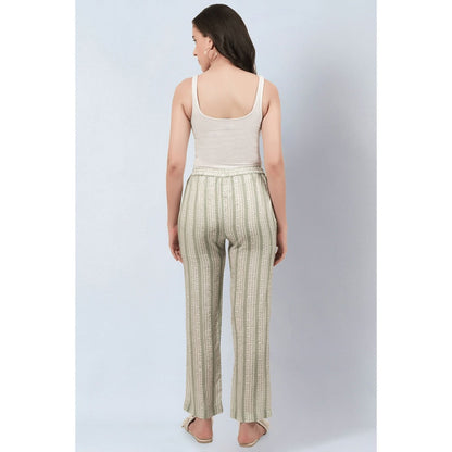 First Resort by Ramola Bachchan Sage Green and Ecru Stripe Pants