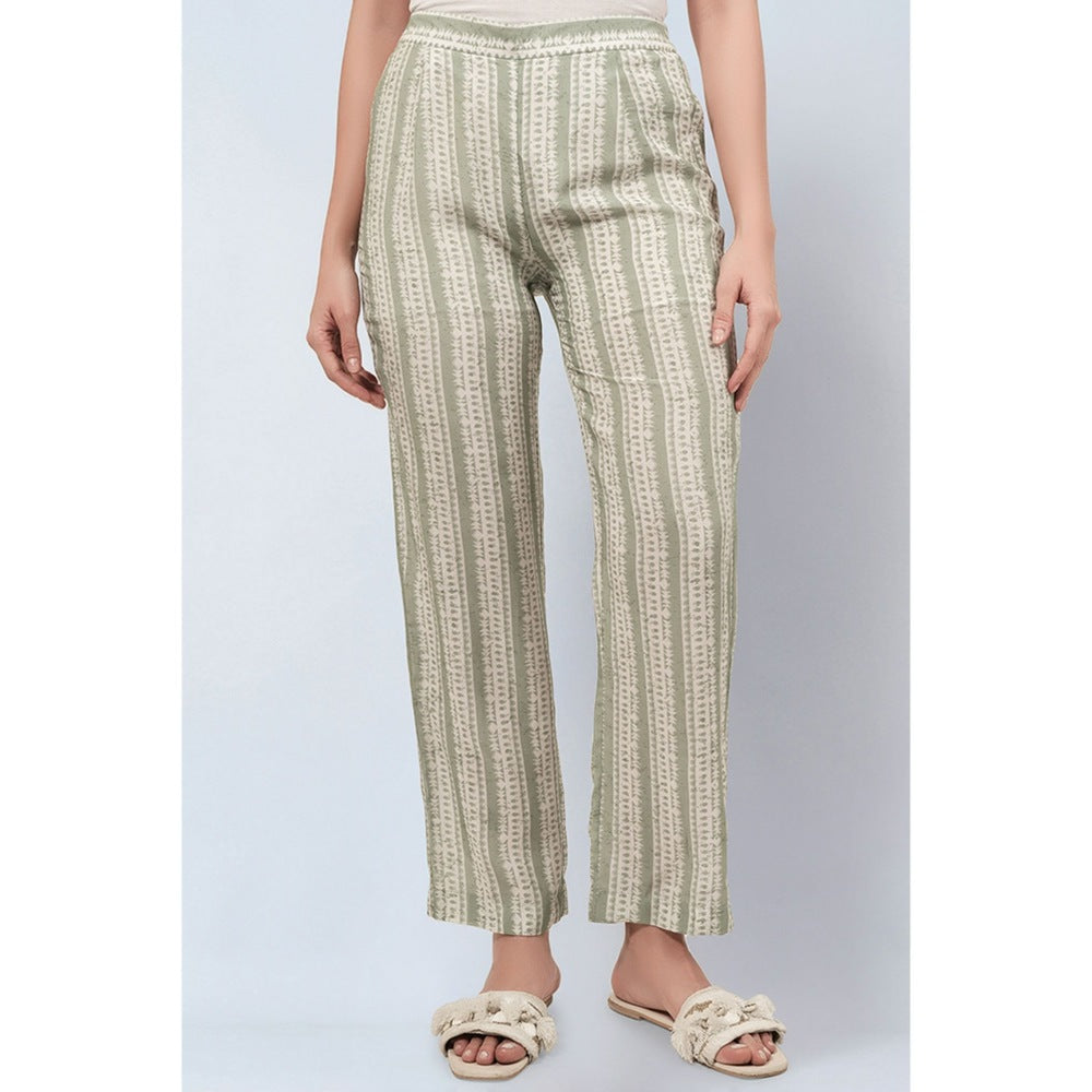 First Resort by Ramola Bachchan Sage Green and Ecru Stripe Pants