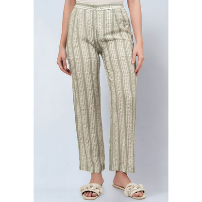 First Resort by Ramola Bachchan Sage Green and Ecru Stripe Pants