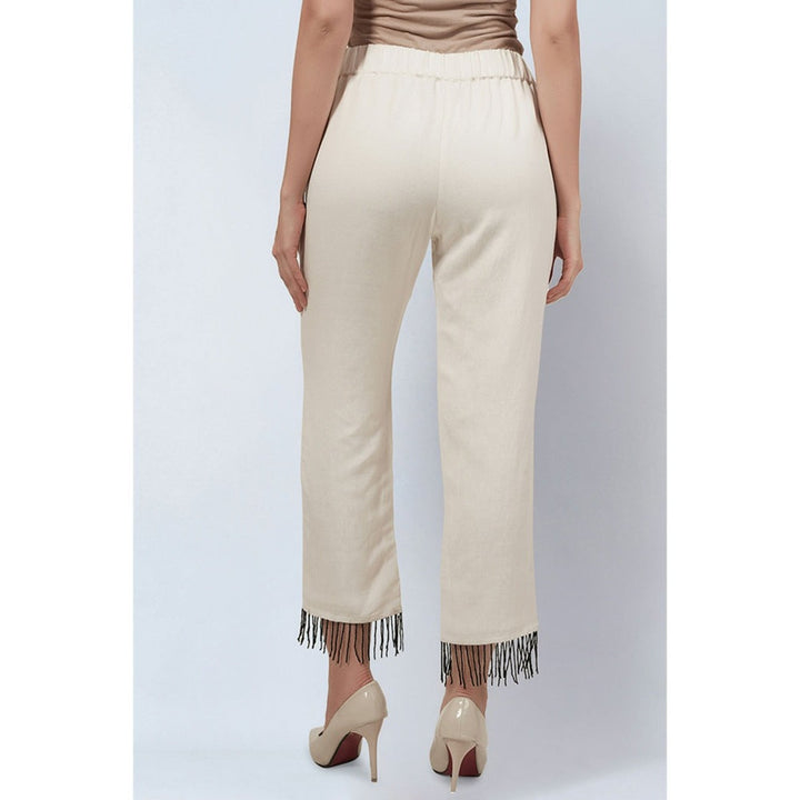 First Resort by Ramola Bachchan Off White Linen Pants with Bead Lace