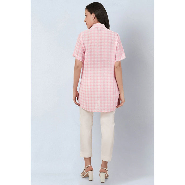 First Resort by Ramola Bachchan Coral Pink Checked Shirt