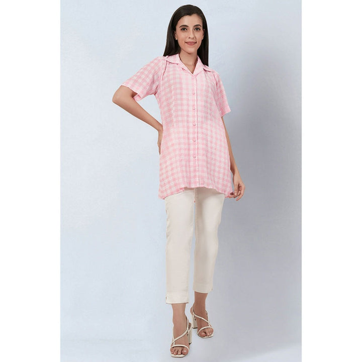 First Resort by Ramola Bachchan Coral Pink Checked Shirt