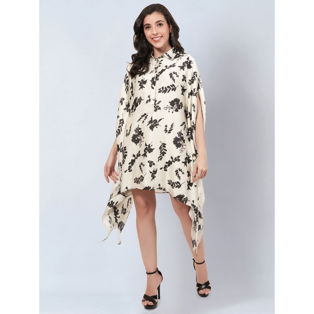 First Resort By Ramola Bachchan Off White And Black Floral Kaftan Mini Dress