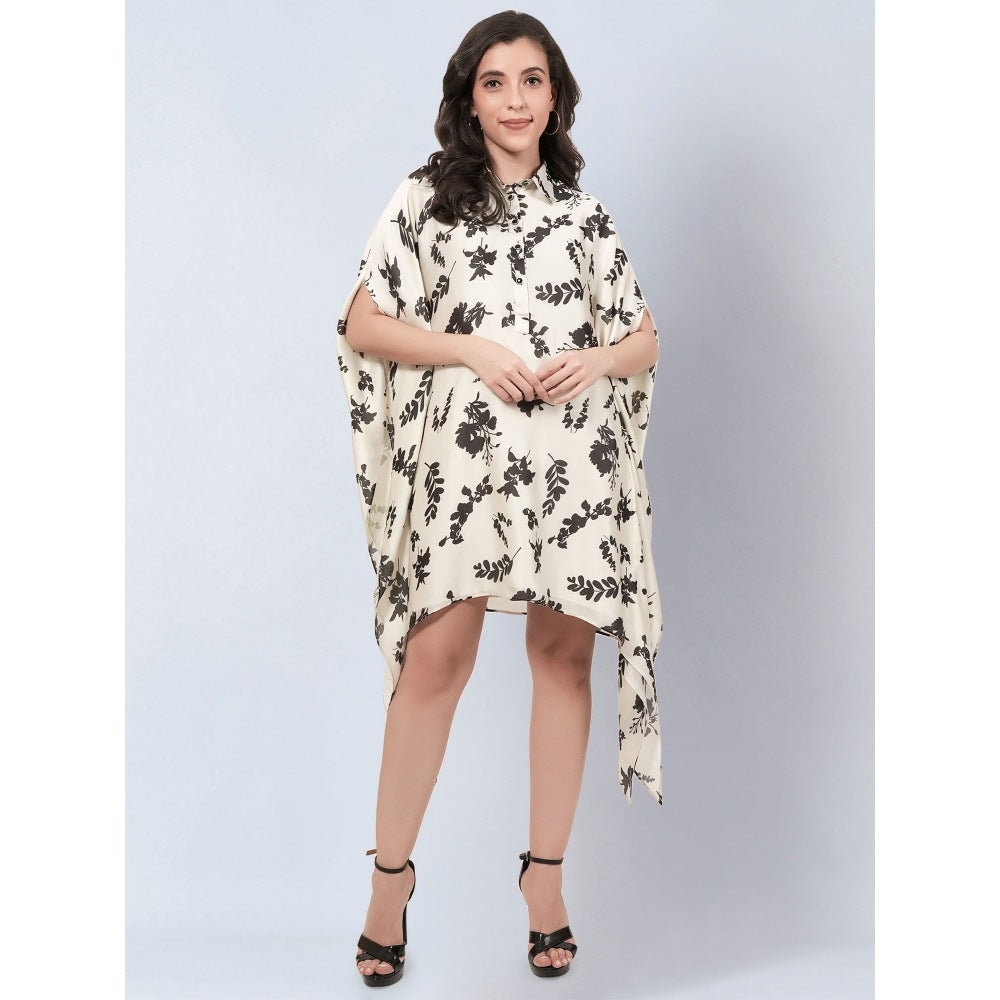 First Resort By Ramola Bachchan Off White And Black Floral Kaftan Mini Dress