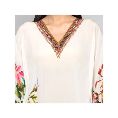 First Resort by Ramola Bachchan Multicoloured Embellished Floral Kaftan Top