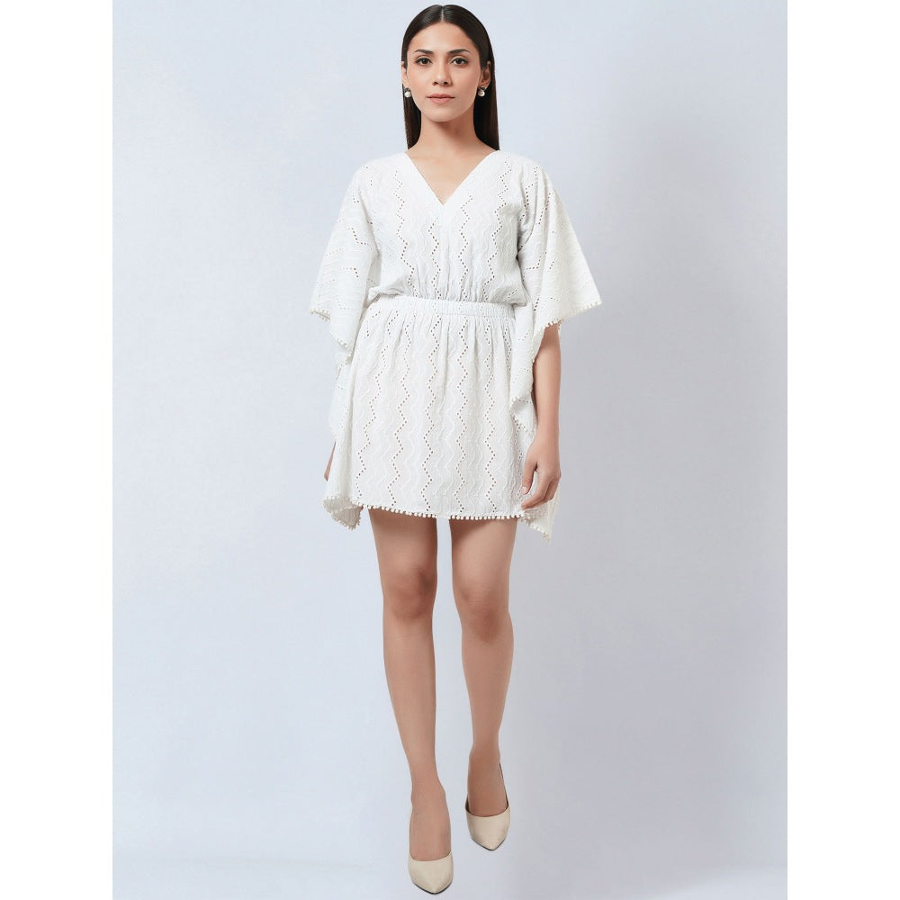 First Resort by Ramola Bachchan White Eyelet Kaftan Top