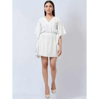 First Resort by Ramola Bachchan White Eyelet Kaftan Top