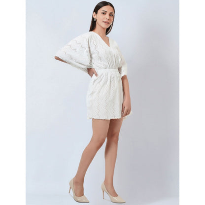 First Resort by Ramola Bachchan White Eyelet Kaftan Top