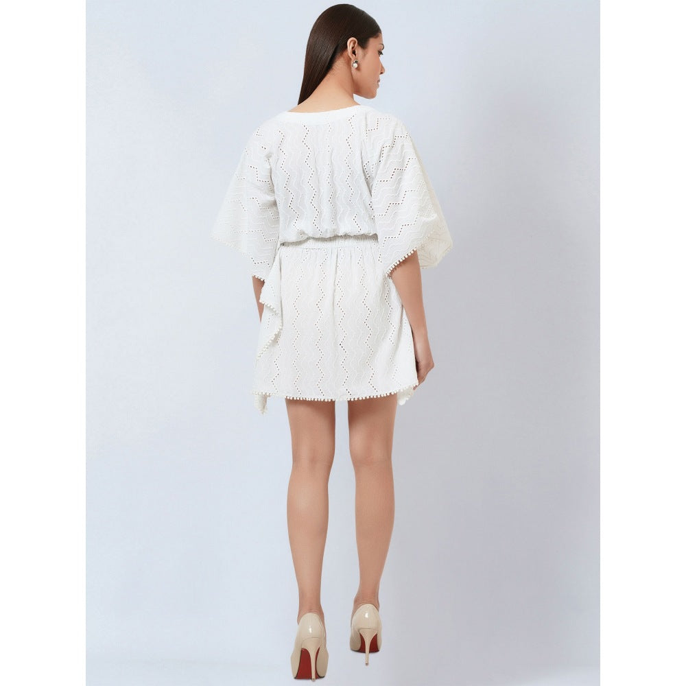 First Resort by Ramola Bachchan White Eyelet Kaftan Top
