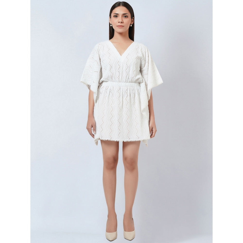 First Resort by Ramola Bachchan White Eyelet Kaftan Top