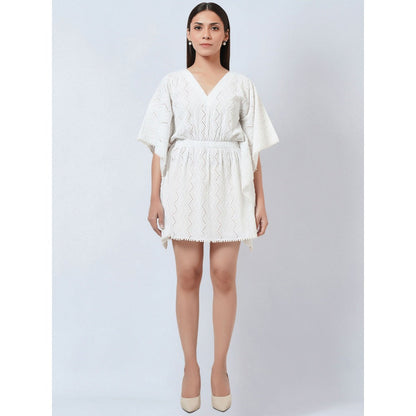 First Resort by Ramola Bachchan White Eyelet Kaftan Top