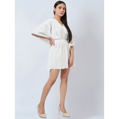 First Resort by Ramola Bachchan White Eyelet Kaftan Top