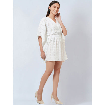 First Resort by Ramola Bachchan White Eyelet Kaftan Top