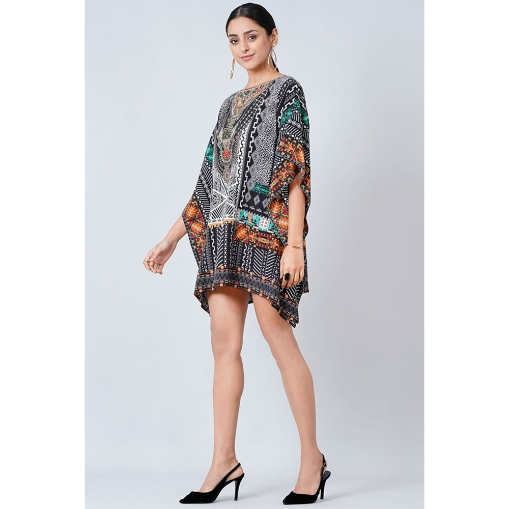 First Resort by Ramola Bachchan Black Geometric Print Embellished Mini Dress
