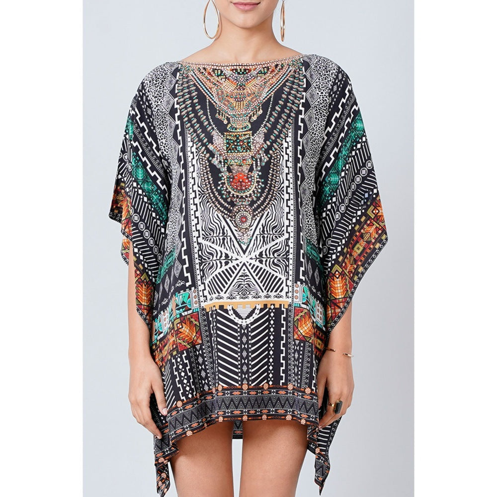 First Resort by Ramola Bachchan Black Geometric Print Embellished Mini Dress