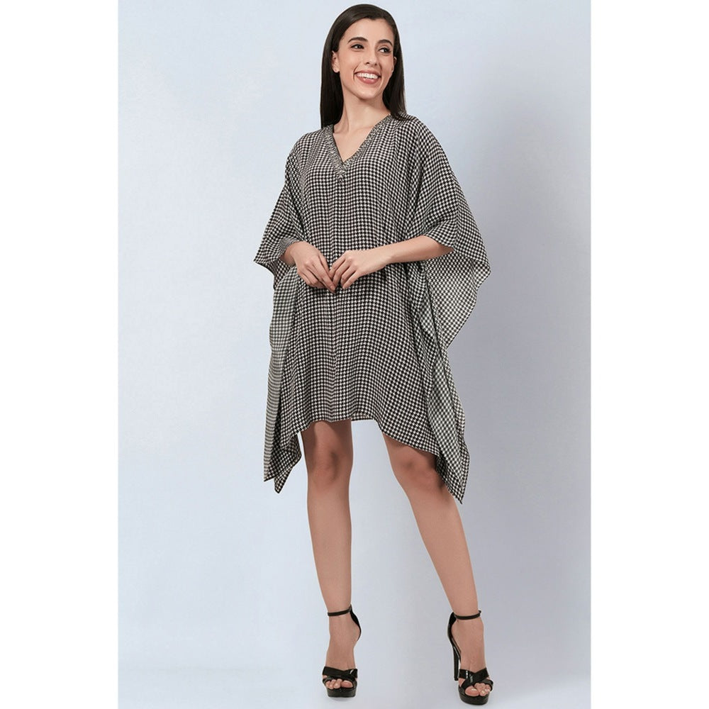 First Resort by Ramola Bachchan Black Embellished Houndstooth Kaftan Top