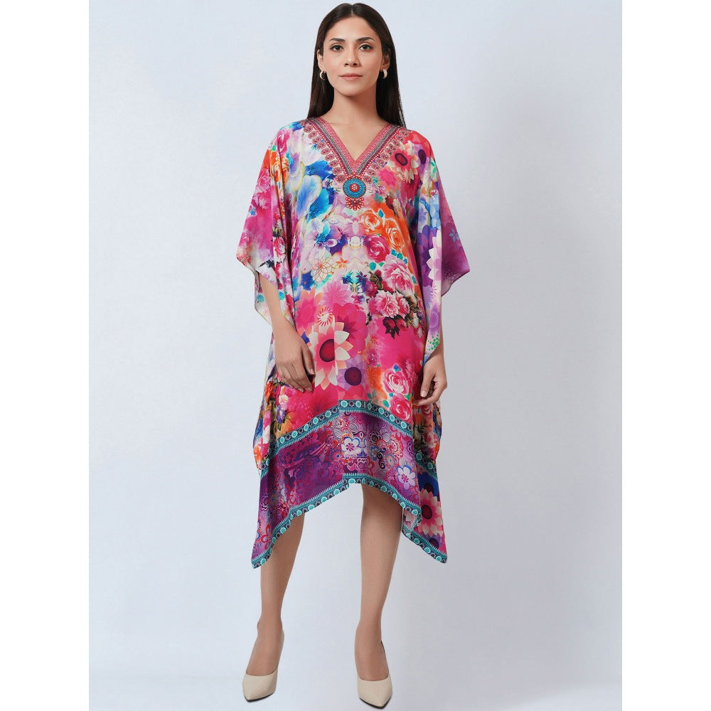 First Resort by Ramola Bachchan Multicoloured Botanical Print Silk Kaftan Tunic