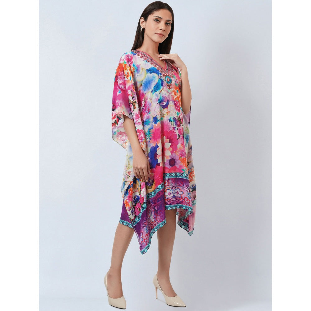 First Resort by Ramola Bachchan Multicoloured Botanical Print Silk Kaftan Tunic