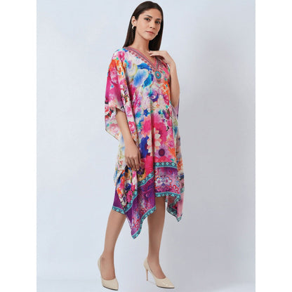 First Resort by Ramola Bachchan Multicoloured Botanical Print Silk Kaftan Tunic