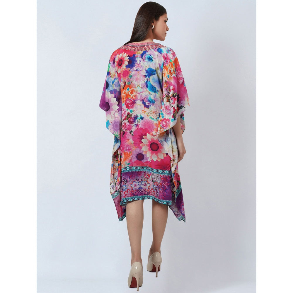 First Resort by Ramola Bachchan Multicoloured Botanical Print Silk Kaftan Tunic