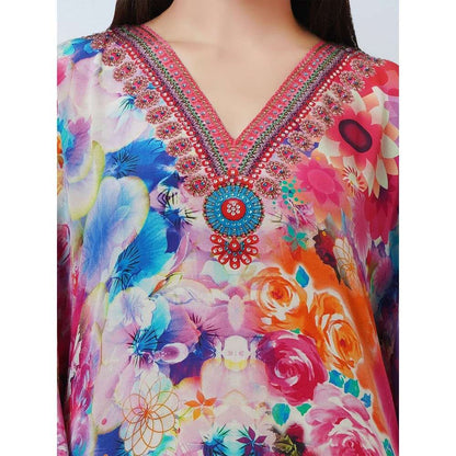First Resort by Ramola Bachchan Multicoloured Botanical Print Silk Kaftan Tunic