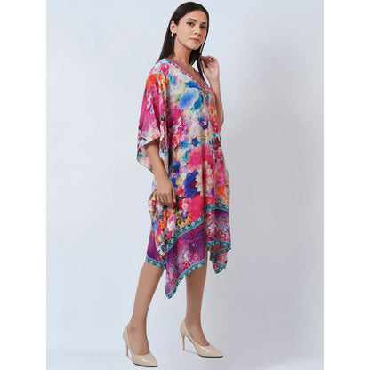First Resort by Ramola Bachchan Multicoloured Botanical Print Silk Kaftan Tunic