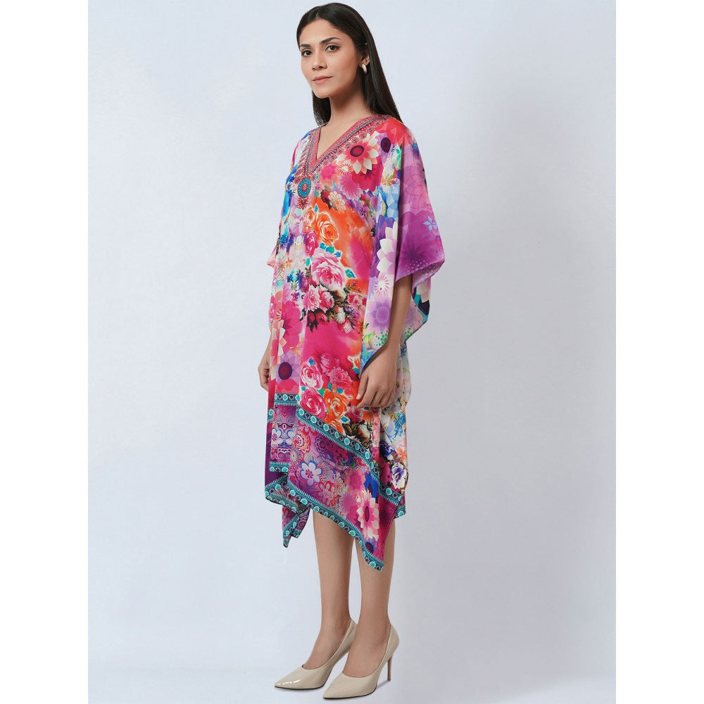 First Resort by Ramola Bachchan Multicoloured Botanical Print Silk Kaftan Tunic