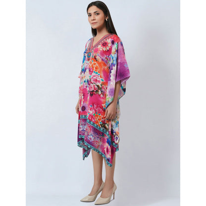 First Resort by Ramola Bachchan Multicoloured Botanical Print Silk Kaftan Tunic