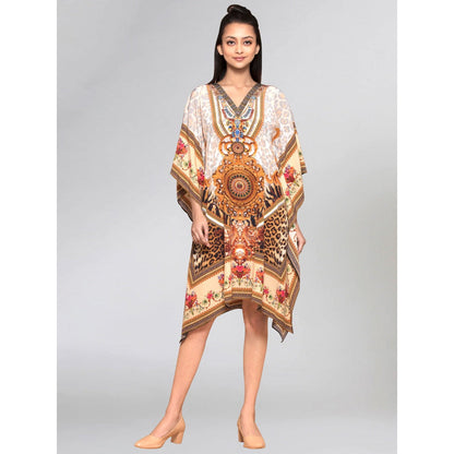 First Resort by Ramola Bachchan Beige And Brown Silk Kaftan Tunic