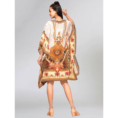 First Resort by Ramola Bachchan Beige And Brown Silk Kaftan Tunic