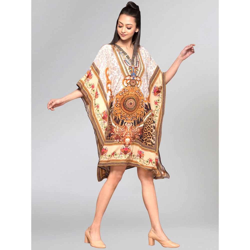 First Resort by Ramola Bachchan Beige And Brown Silk Kaftan Tunic