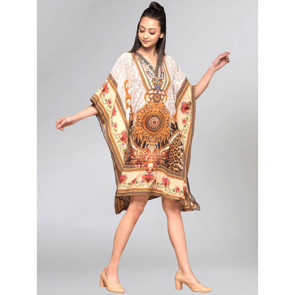 First Resort by Ramola Bachchan Beige And Brown Silk Kaftan Tunic