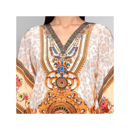 First Resort by Ramola Bachchan Beige And Brown Silk Kaftan Tunic