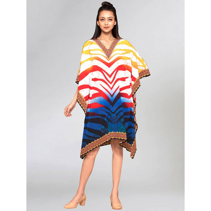 First Resort by Ramola Bachchan Multicoloured Masai Print Silk Kaftan Tunic