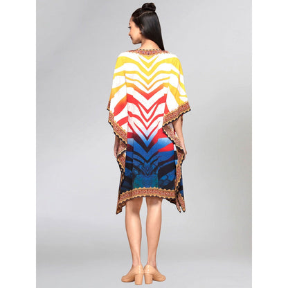 First Resort by Ramola Bachchan Multicoloured Masai Print Silk Kaftan Tunic