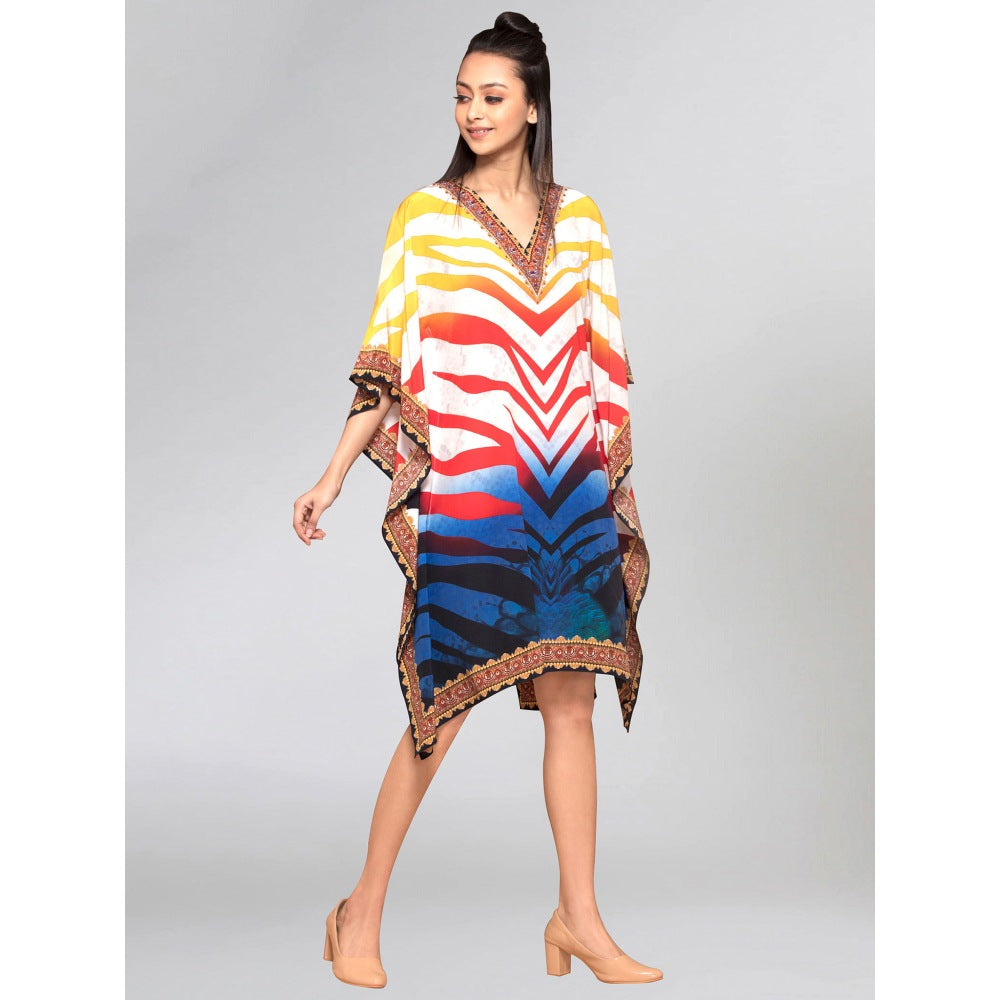 First Resort by Ramola Bachchan Multicoloured Masai Print Silk Kaftan Tunic