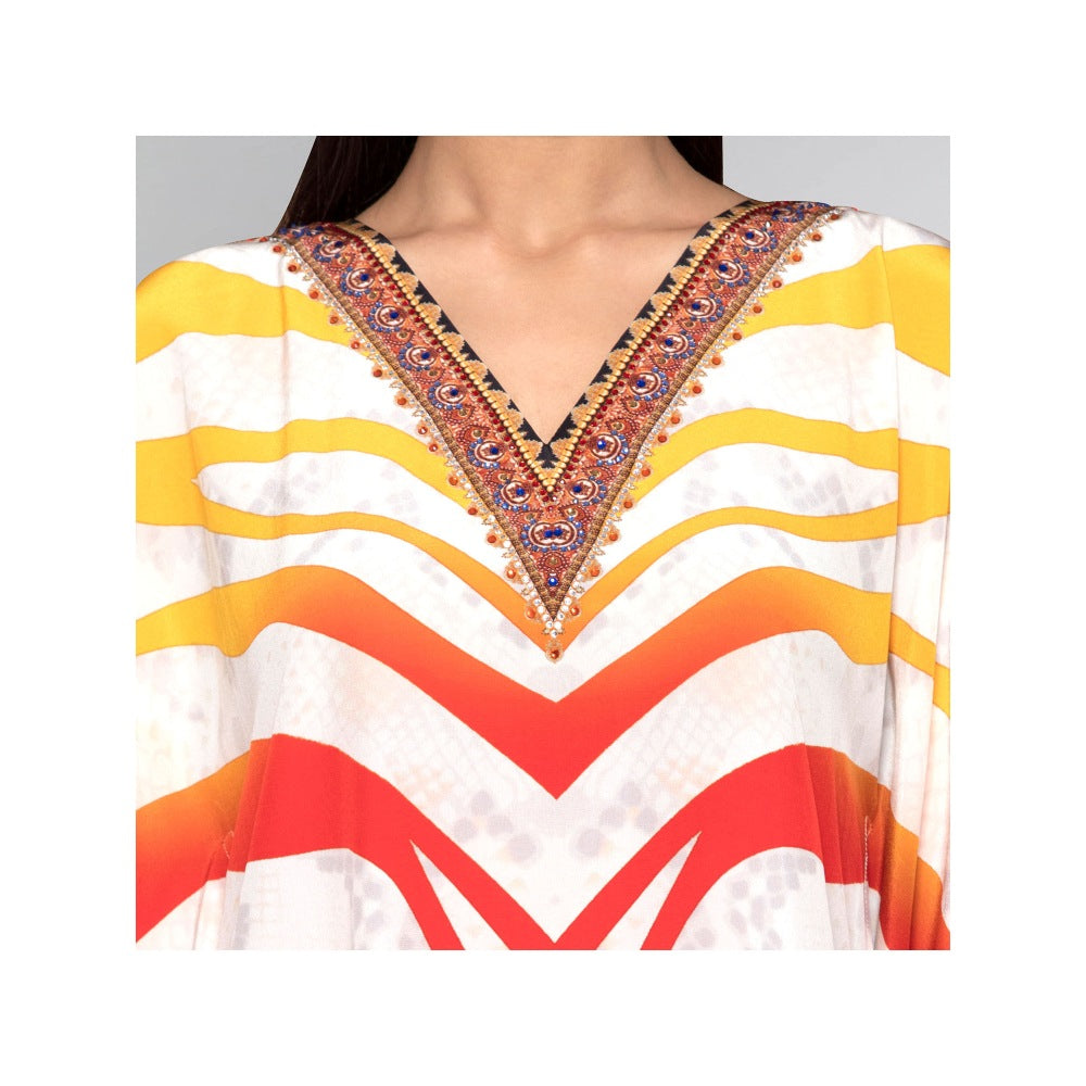 First Resort by Ramola Bachchan Multicoloured Masai Print Silk Kaftan Tunic