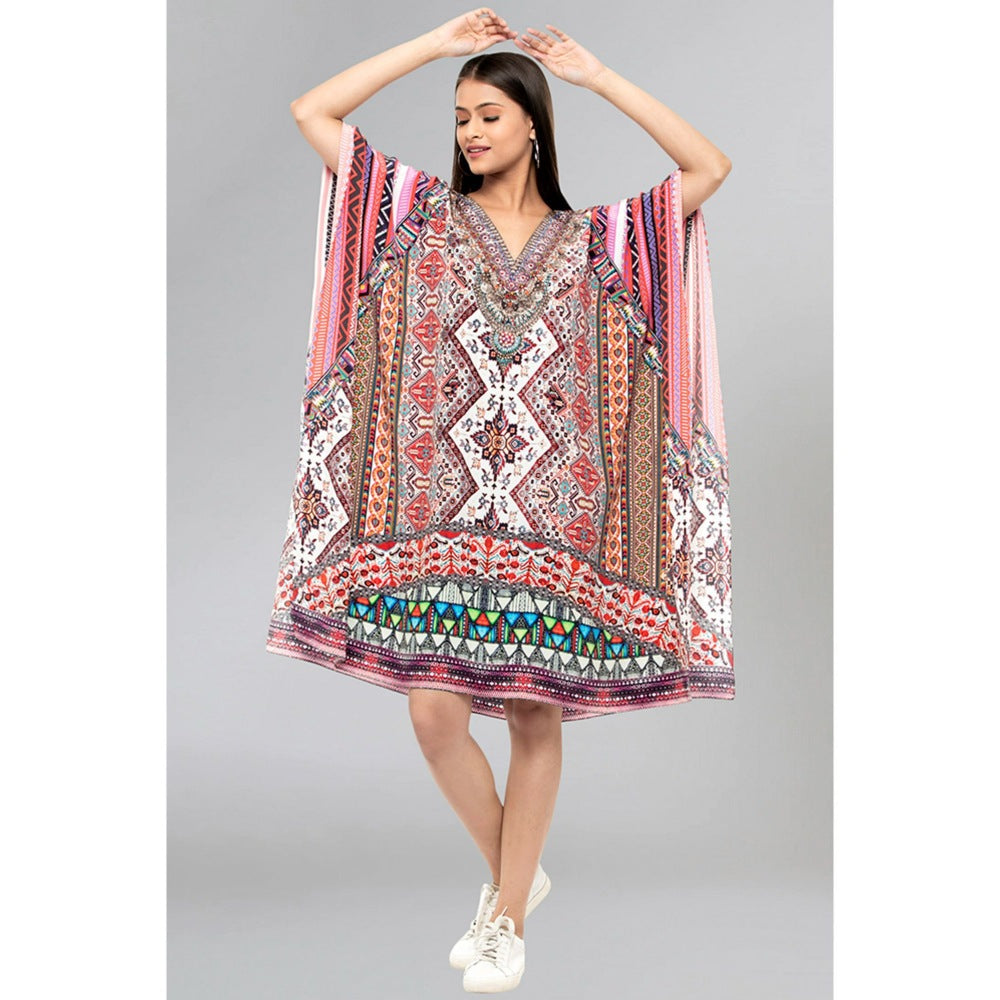First Resort by Ramola Bachchan Multicoloured Geometric Print Silk Kaftan Tunic