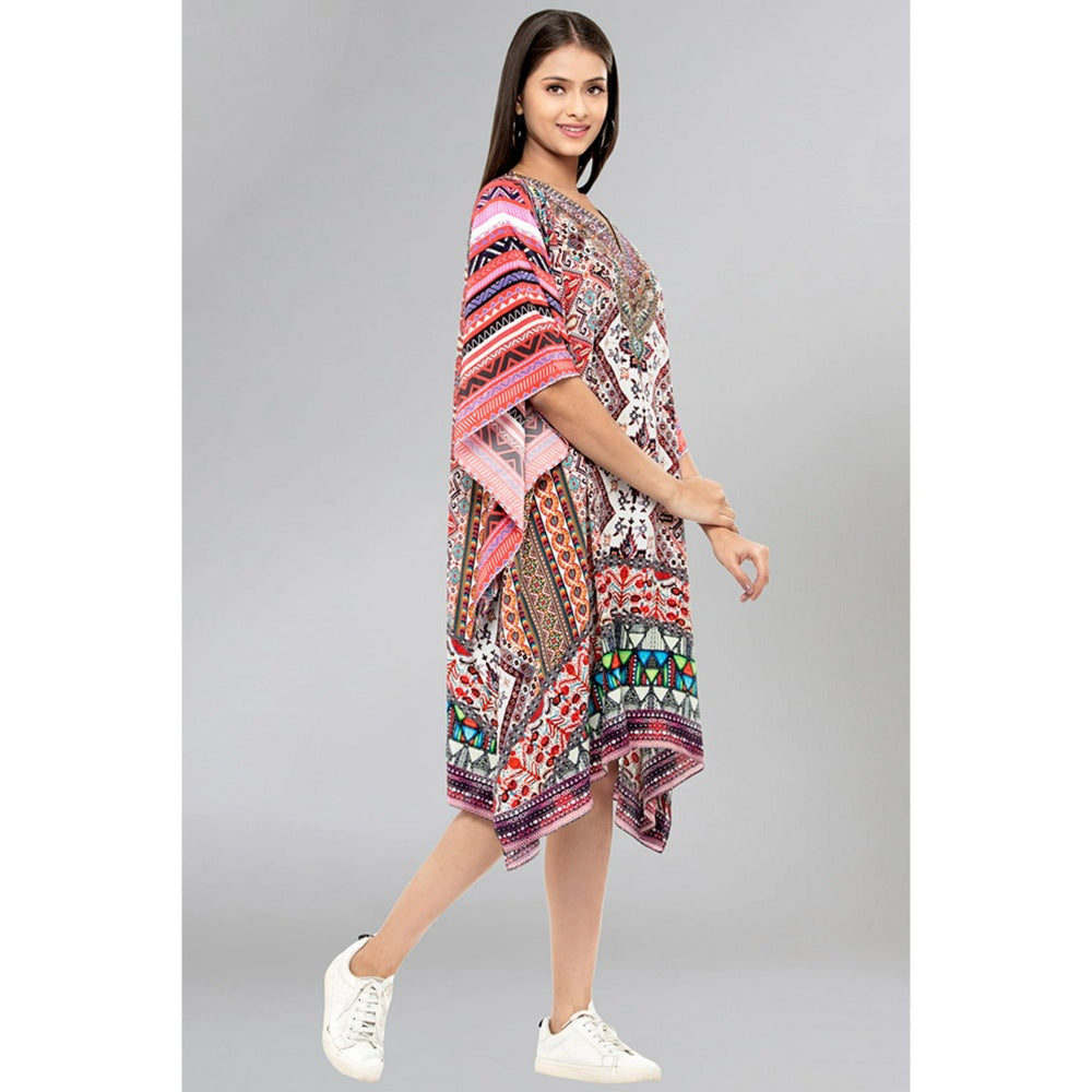 First Resort by Ramola Bachchan Multicoloured Geometric Print Silk Kaftan Tunic