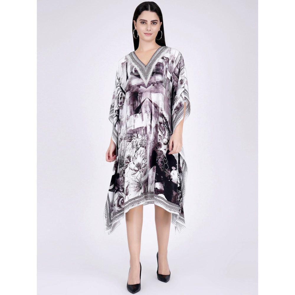 First Resort by Ramola Bachchan Black And White Abstract Mid Length Kaftan