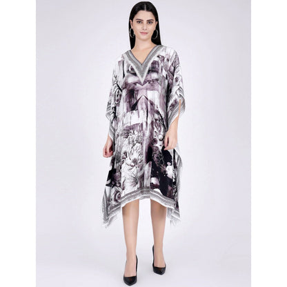 First Resort by Ramola Bachchan Black And White Abstract Mid Length Kaftan