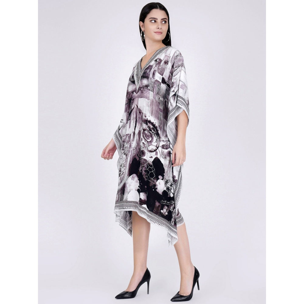 First Resort by Ramola Bachchan Black And White Abstract Mid Length Kaftan