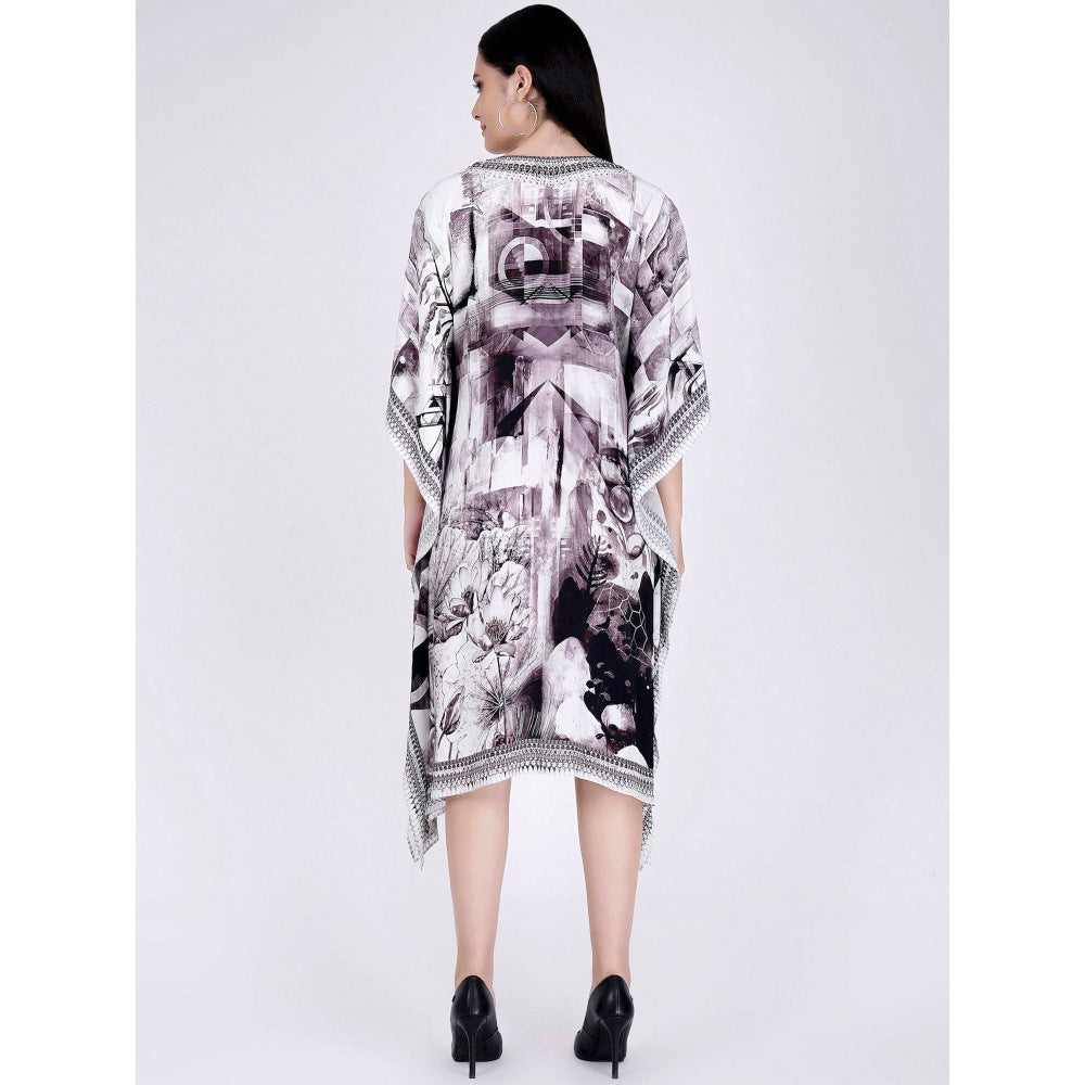 First Resort by Ramola Bachchan Black And White Abstract Mid Length Kaftan