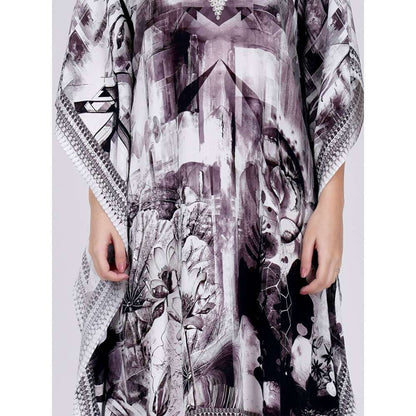 First Resort by Ramola Bachchan Black And White Abstract Mid Length Kaftan