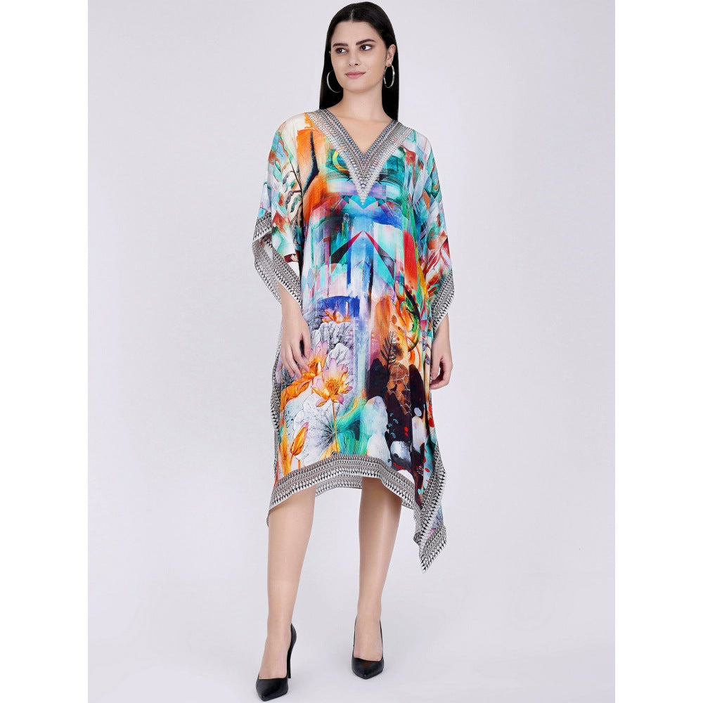 First Resort by Ramola Bachchan Blue And Orange Abstract Mid Length Kaftan