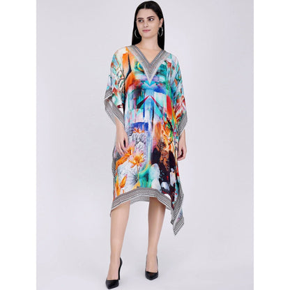 First Resort by Ramola Bachchan Blue And Orange Abstract Mid Length Kaftan