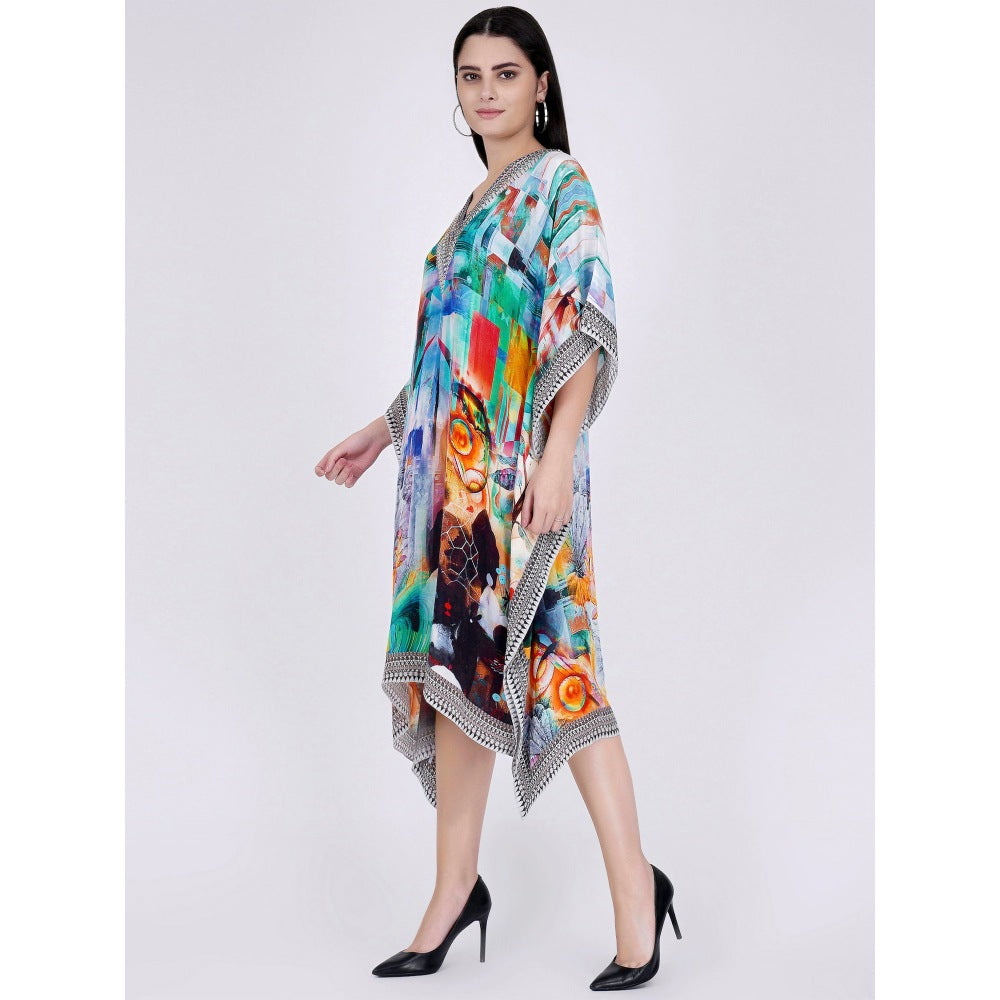 First Resort by Ramola Bachchan Blue And Orange Abstract Mid Length Kaftan