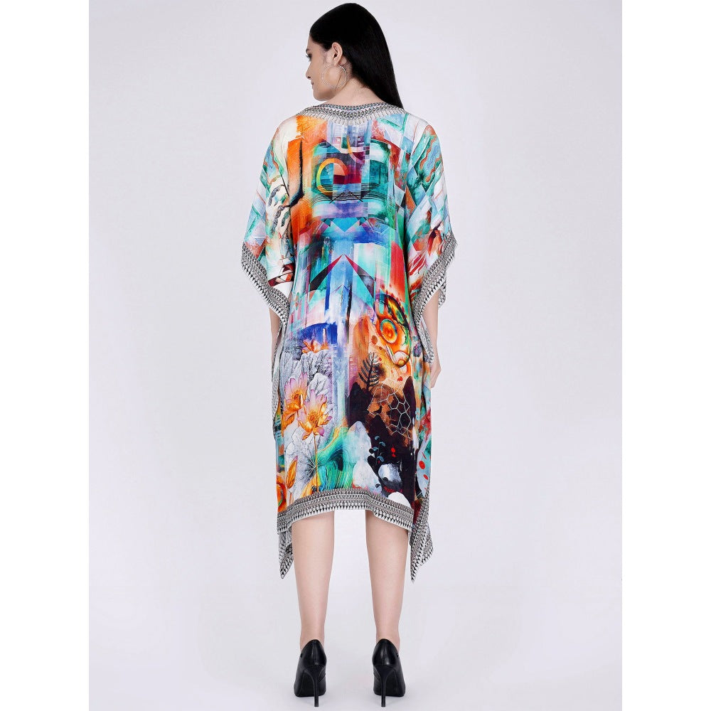 First Resort by Ramola Bachchan Blue And Orange Abstract Mid Length Kaftan